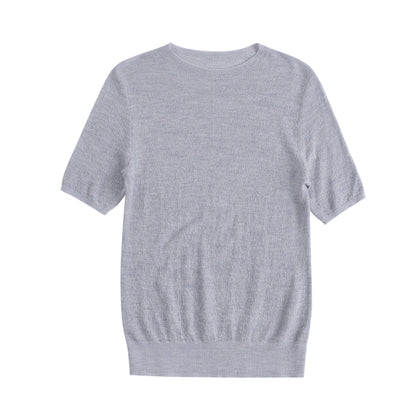 Women's Merino Silk Short Sleeve Funnel Neck Top in Grey by JENNIE LIU