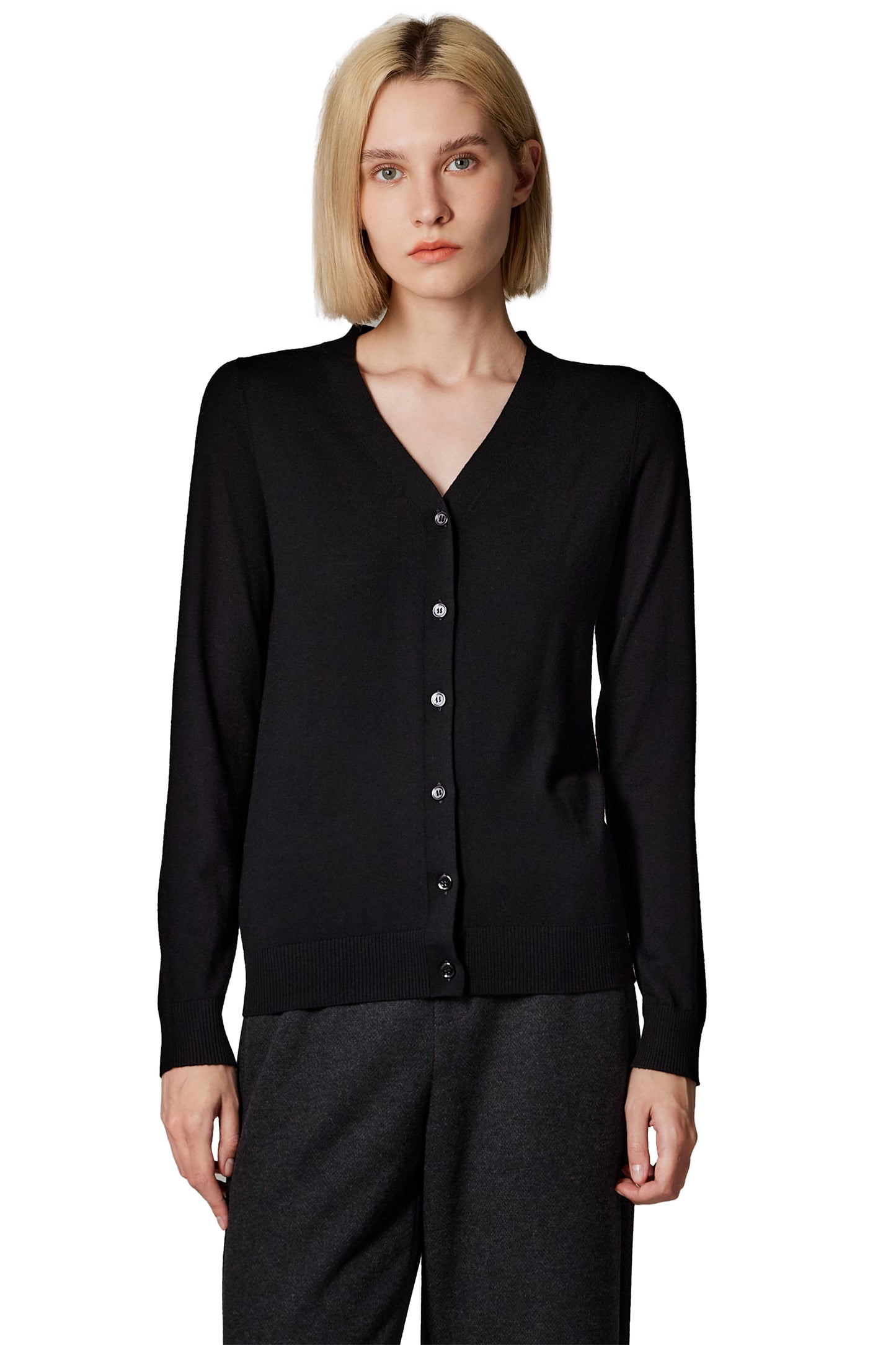 JENNIE LIU Women's 100% Merino Wool Light Weight Cardigan | Ultra Soft Fine Gauge V Neck Sweaters for Women | Machine Washable