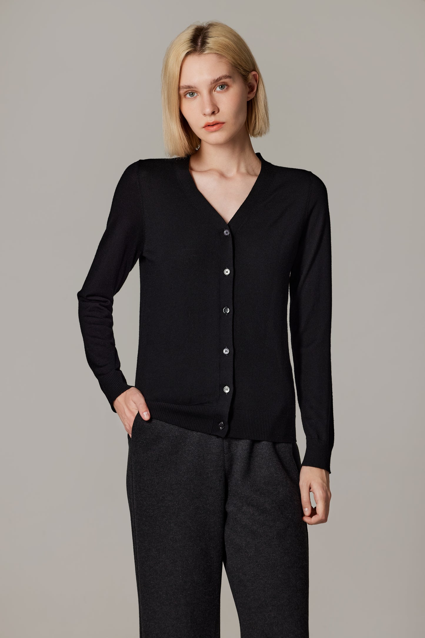 JENNIE LIU Women's 100% Merino Wool Light Weight Cardigan | Ultra Soft Fine Gauge V Neck Sweaters for Women | Machine Washable