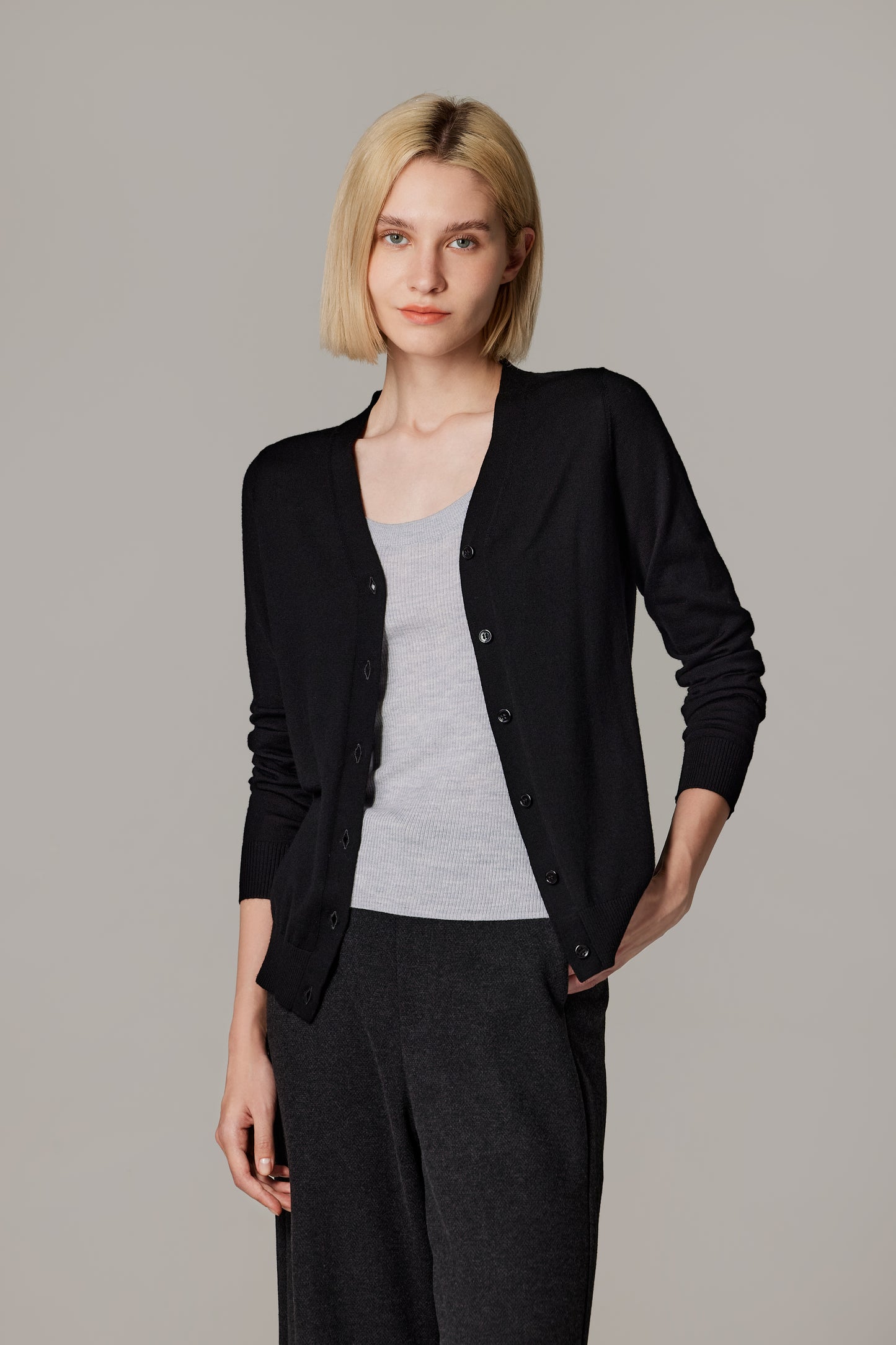 JENNIE LIU Women's 100% Merino Wool Light Weight Cardigan | Ultra Soft Fine Gauge V Neck Sweaters for Women | Machine Washable