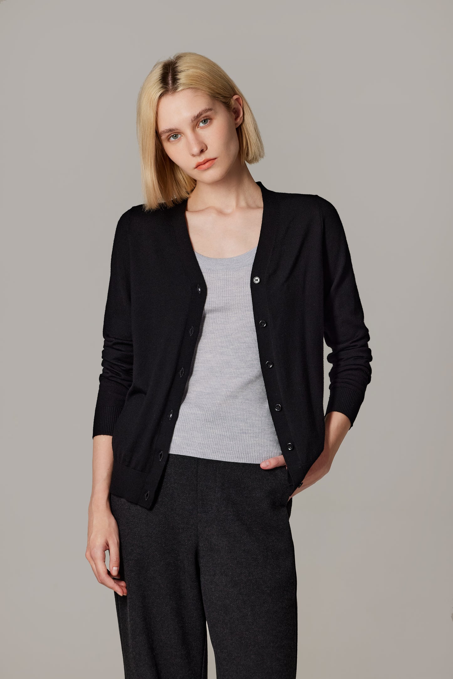 JENNIE LIU Women's 100% Merino Wool Light Weight Cardigan | Ultra Soft Fine Gauge V Neck Sweaters for Women | Machine Washable