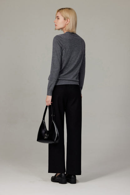 Women's Merino Wool V-Neck Cardigan in Charcoal by JENNIE LIU