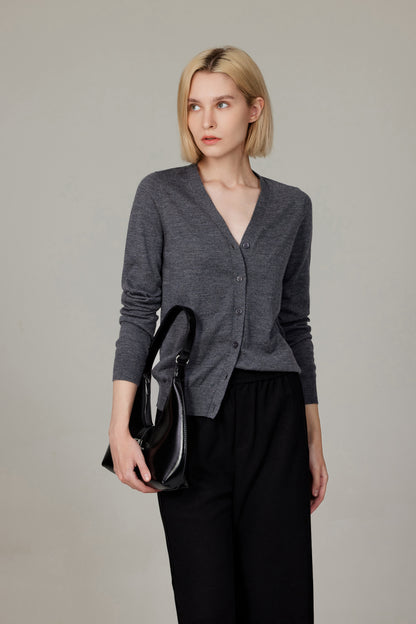 Women's Merino Wool V-Neck Cardigan in Charcoal by JENNIE LIU