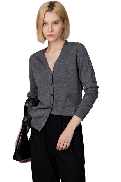 Women's Merino Wool V-Neck Cardigan in Charcoal by JENNIE LIU
