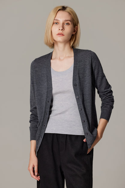 Women's Merino Wool V-Neck Cardigan in Charcoal by JENNIE LIU