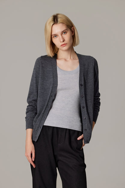 Women's Merino Wool V-Neck Cardigan in Charcoal by JENNIE LIU