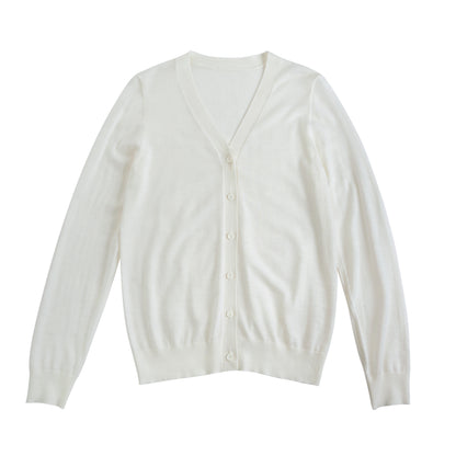 Women's Merino Wool V-Neck Cardigan in Cream by JENNIE LIU