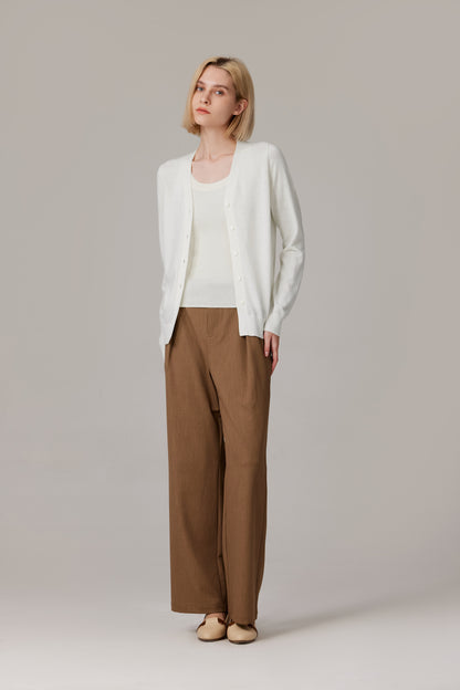 Women's Merino Wool V-Neck Cardigan in Cream by JENNIE LIU