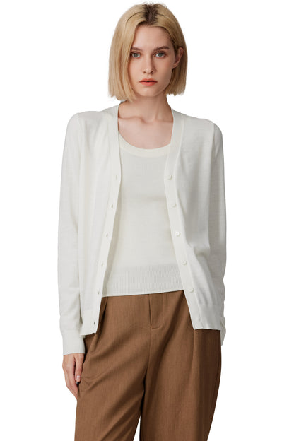 Women's Merino Wool V-Neck Cardigan in Cream by JENNIE LIU