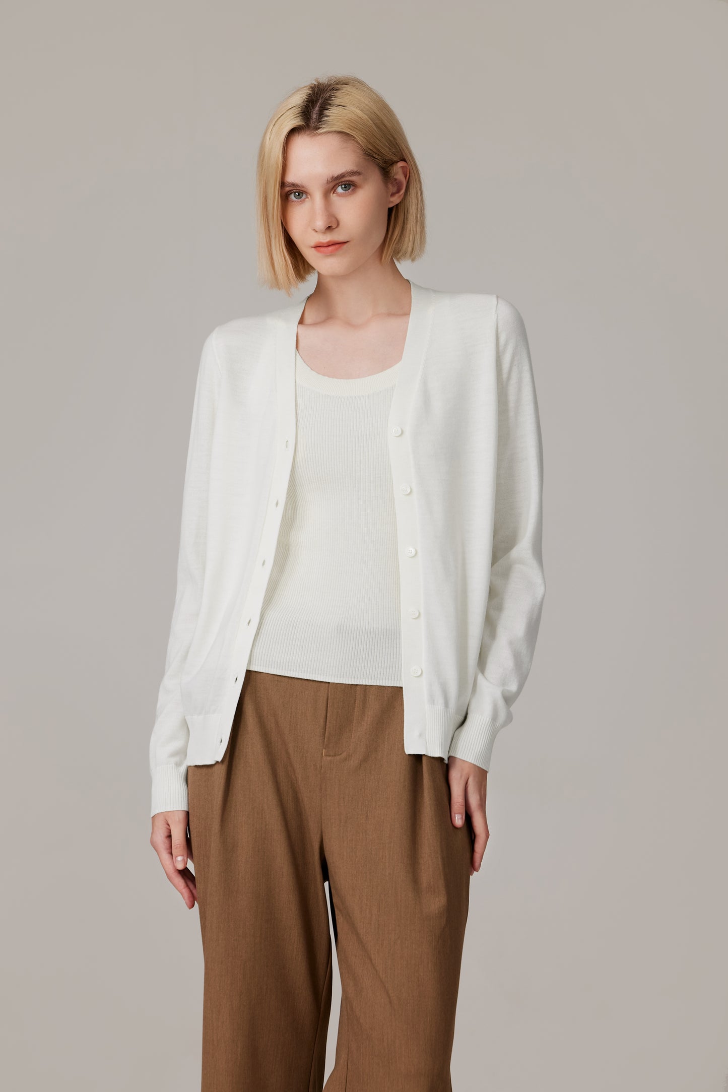 JENNIE LIU Women's 100% Merino Wool Light Weight Cardigan | Ultra Soft Fine Gauge V Neck Sweaters for Women | Machine Washable