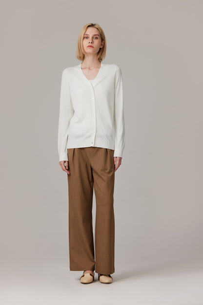 Women's Merino Wool V-Neck Cardigan in Cream by JENNIE LIU