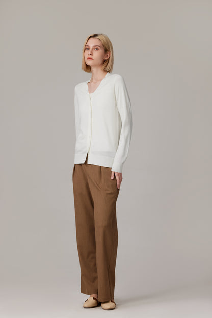 Women's Merino Wool V-Neck Cardigan in Cream by JENNIE LIU