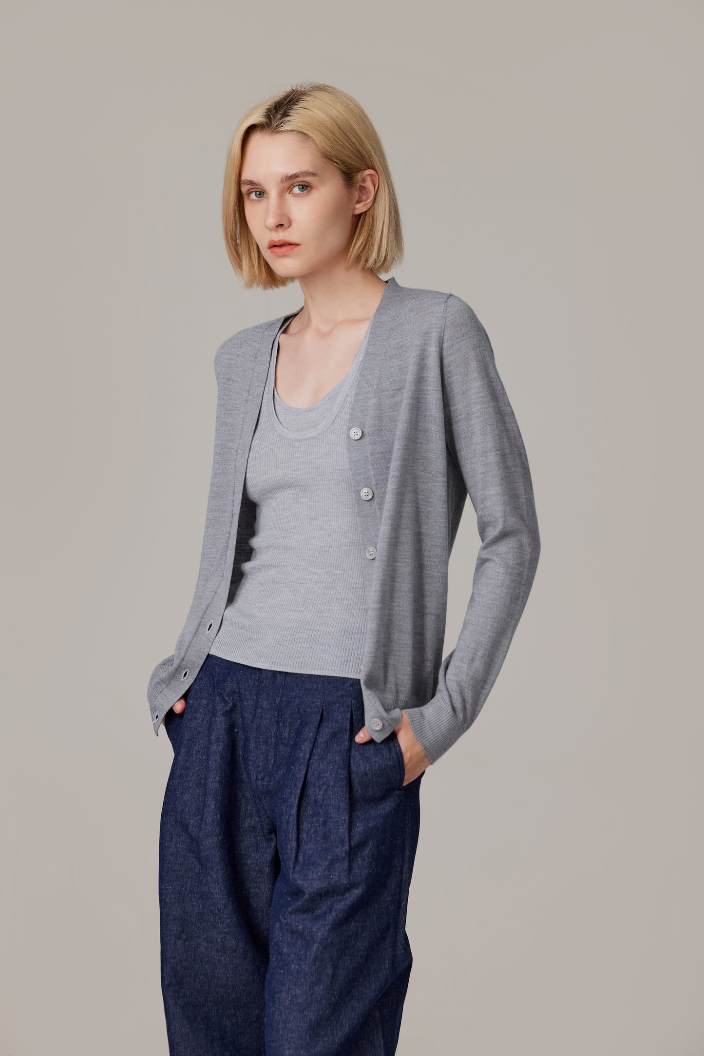 JENNIE LIU Women's 100% Merino Wool Light Weight Cardigan | Ultra Soft Fine Gauge V Neck Sweaters for Women | Machine Washable