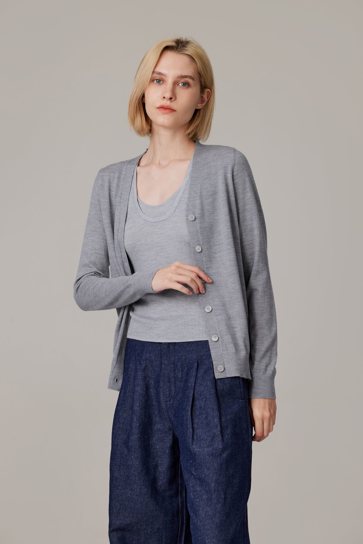 JENNIE LIU Women's 100% Merino Wool Light Weight Cardigan | Ultra Soft Fine Gauge V Neck Sweaters for Women | Machine Washable