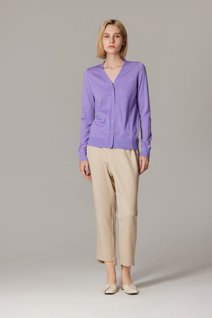 Women's Merino Wool V-Neck Cardigan in Lilac by JENNIE LIU