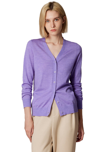 Women's Merino Wool V-Neck Cardigan in Lilac by JENNIE LIU