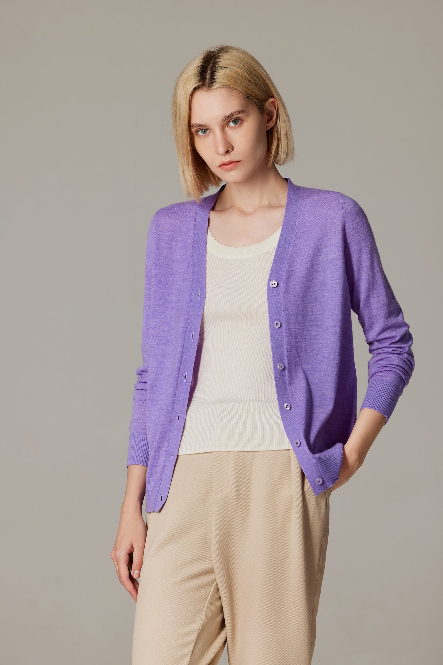 JENNIE LIU Women's 100% Merino Wool Light Weight Cardigan | Ultra Soft Fine Gauge V Neck Sweaters for Women | Machine Washable