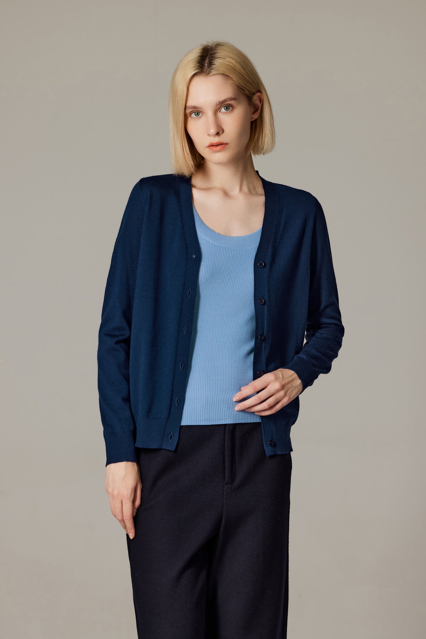 JENNIE LIU Women's 100% Merino Wool Light Weight Cardigan | Ultra Soft Fine Gauge V Neck Sweaters for Women | Machine Washable