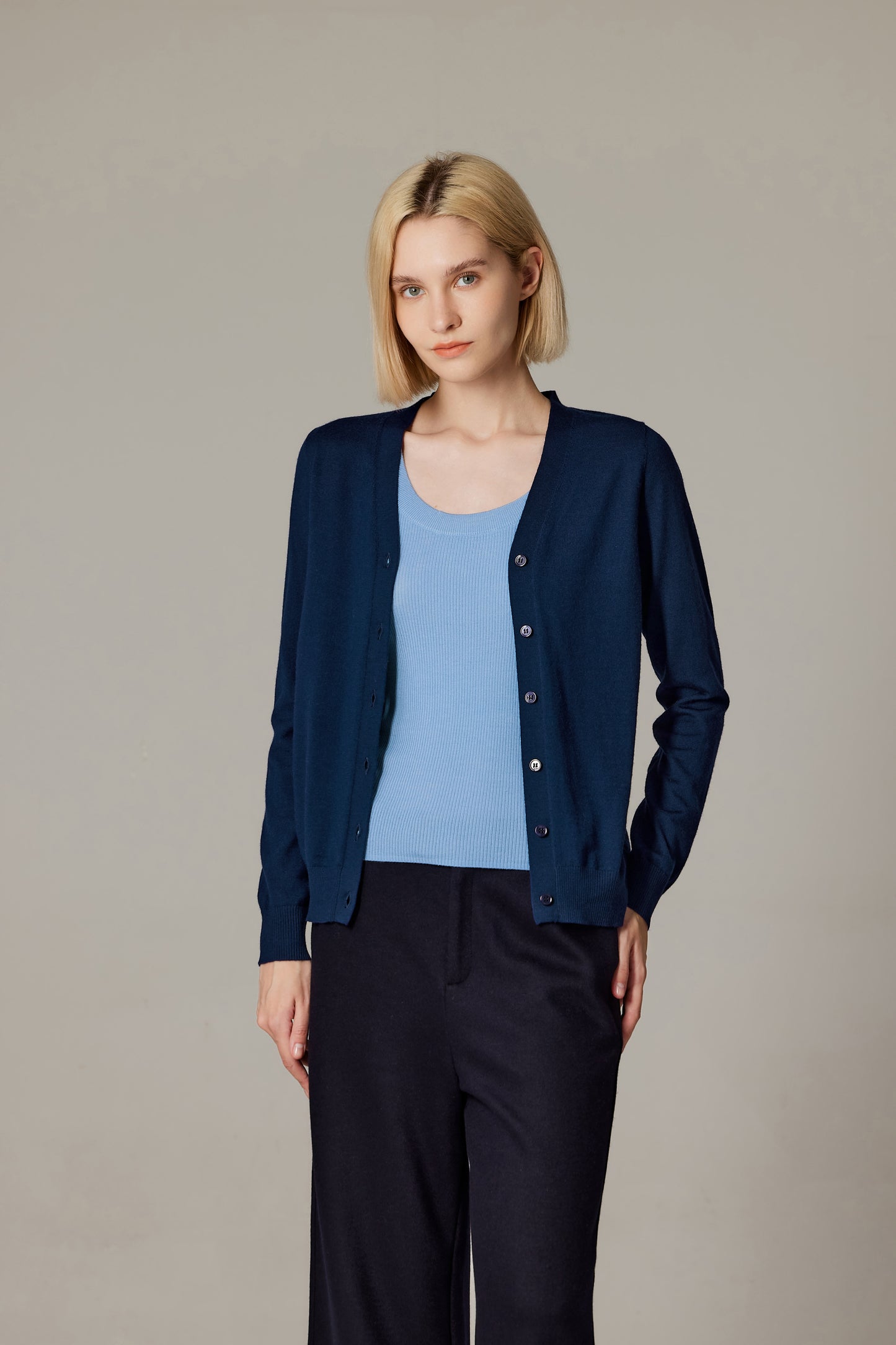 JENNIE LIU Women's 100% Merino Wool Light Weight Cardigan | Ultra Soft Fine Gauge V Neck Sweaters for Women | Machine Washable