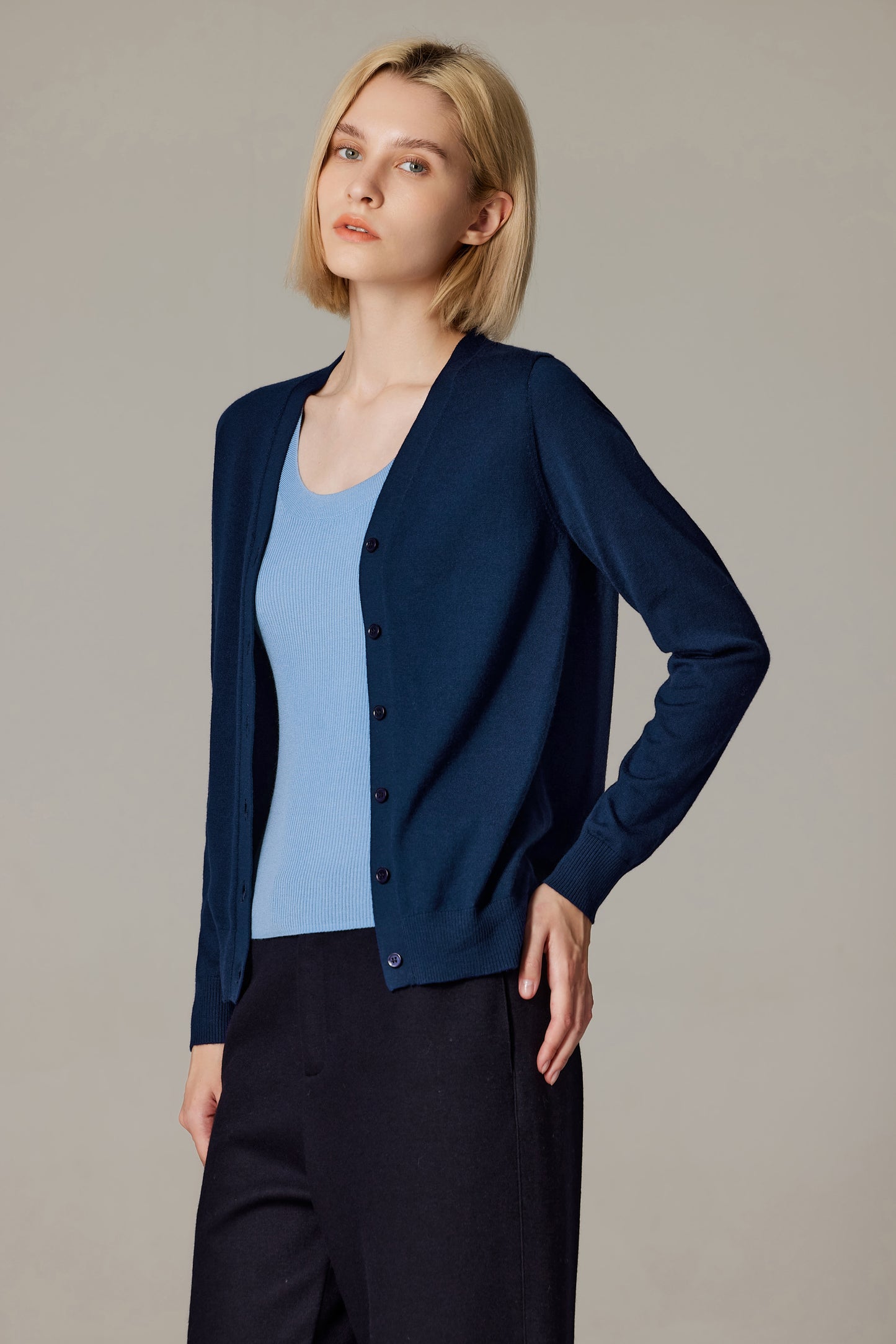 JENNIE LIU Women's 100% Merino Wool Light Weight Cardigan | Ultra Soft Fine Gauge V Neck Sweaters for Women | Machine Washable