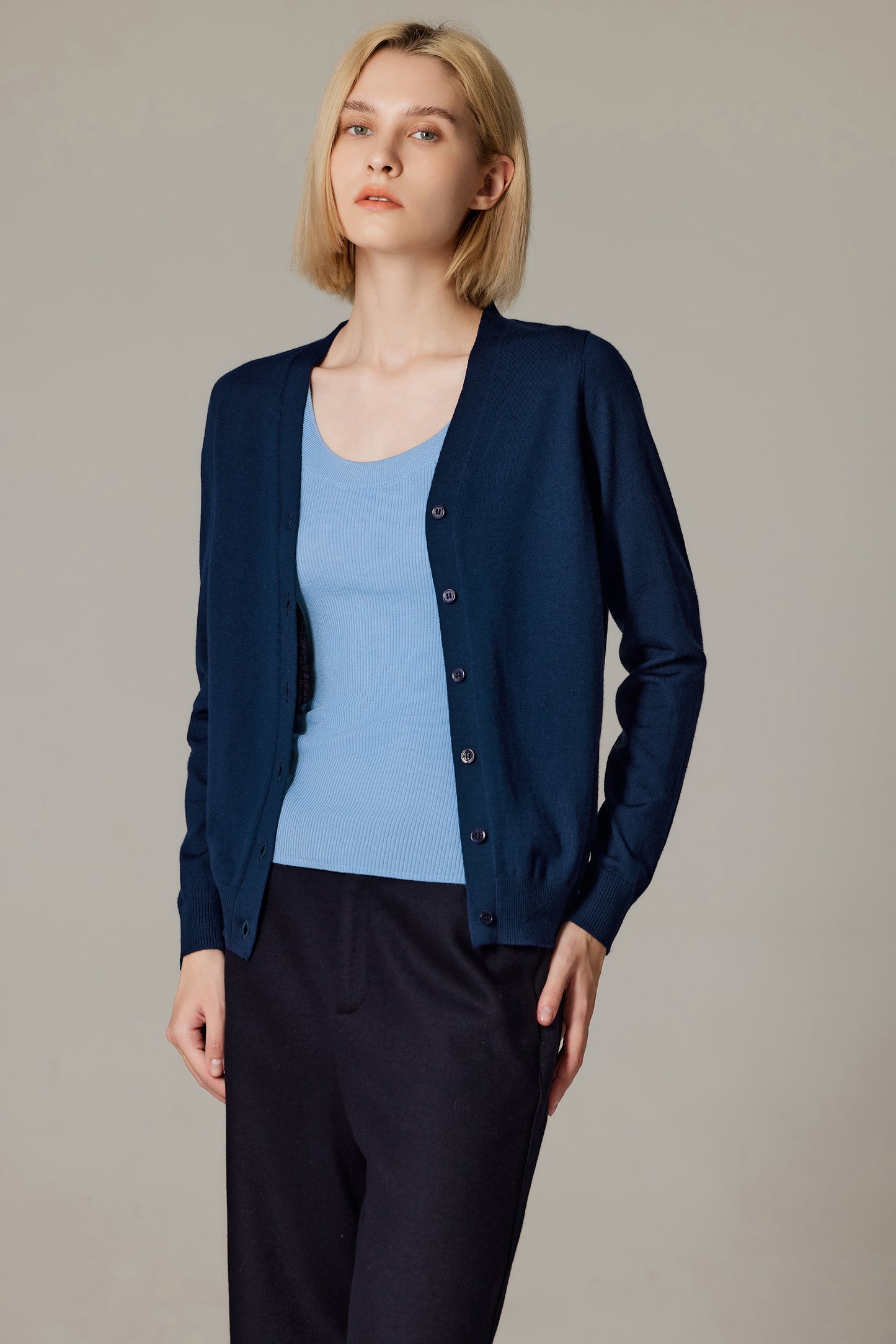 JENNIE LIU Women's 100% Merino Wool Light Weight Cardigan | Ultra Soft Fine Gauge V Neck Sweaters for Women | Machine Washable