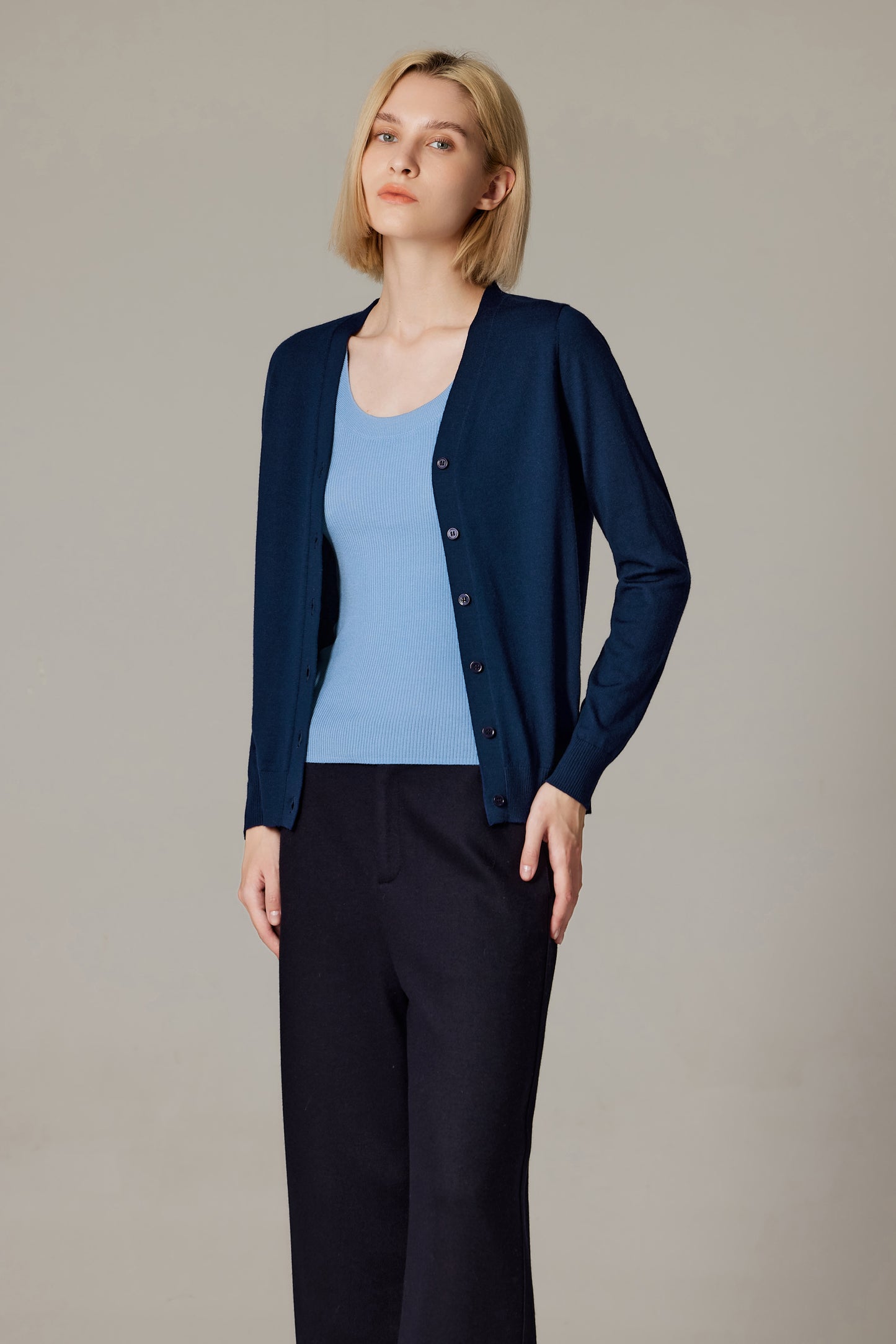 JENNIE LIU Women's 100% Merino Wool Light Weight Cardigan | Ultra Soft Fine Gauge V Neck Sweaters for Women | Machine Washable