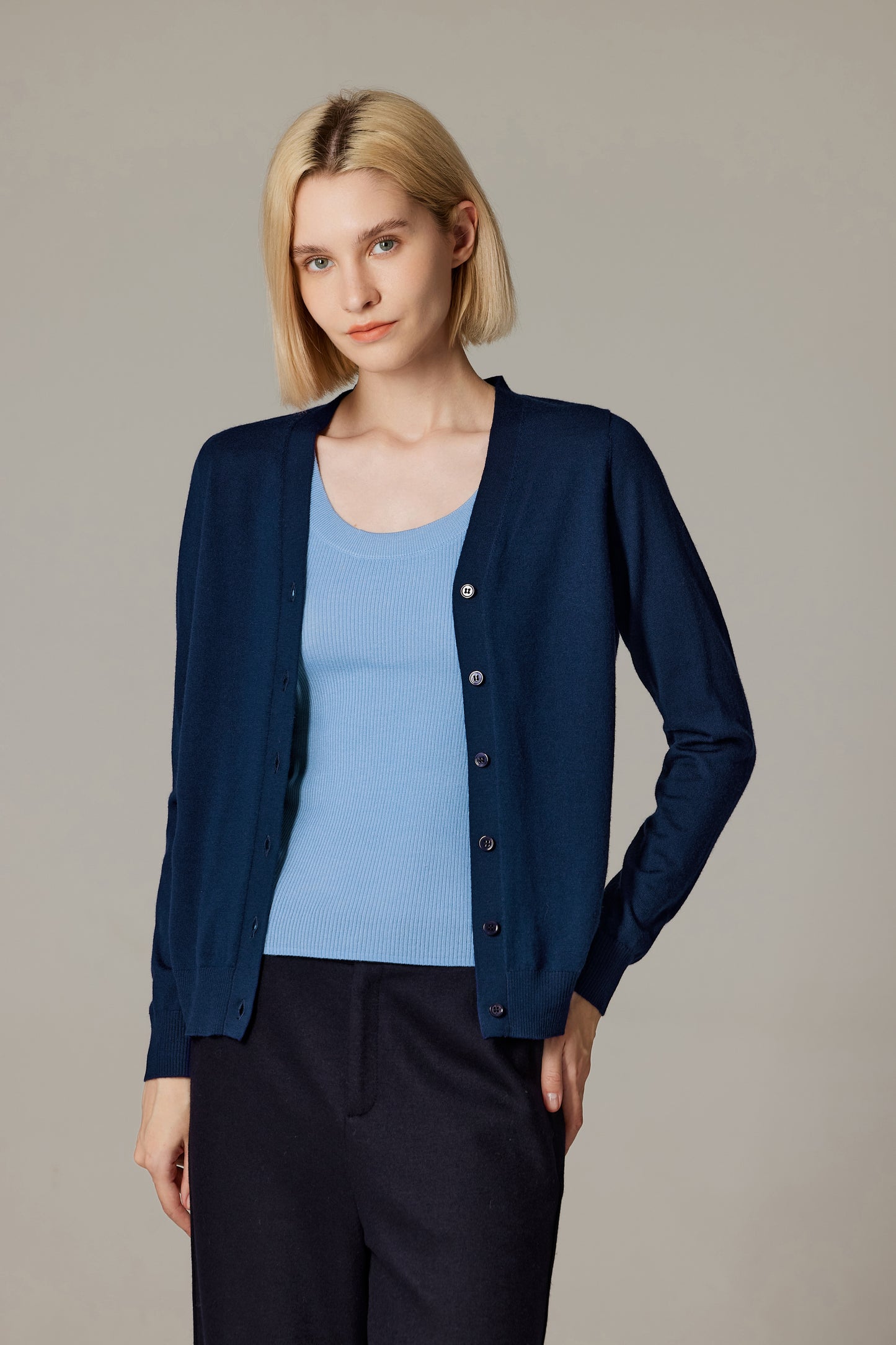 JENNIE LIU Women's 100% Merino Wool Light Weight Cardigan | Ultra Soft Fine Gauge V Neck Sweaters for Women | Machine Washable