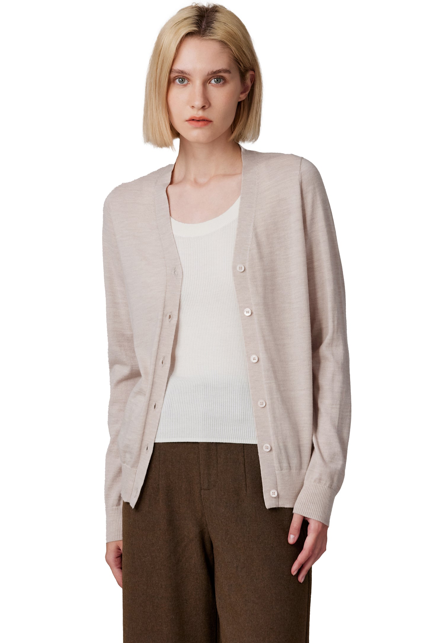 JENNIE LIU Women's 100% Merino Wool Light Weight Cardigan | Ultra Soft Fine Gauge V Neck Sweaters for Women | Machine Washable