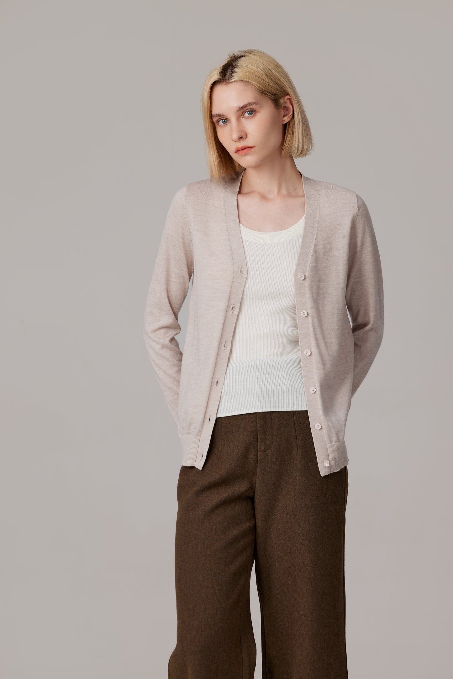 JENNIE LIU Women's 100% Merino Wool Light Weight Cardigan | Ultra Soft Fine Gauge V Neck Sweaters for Women | Machine Washable