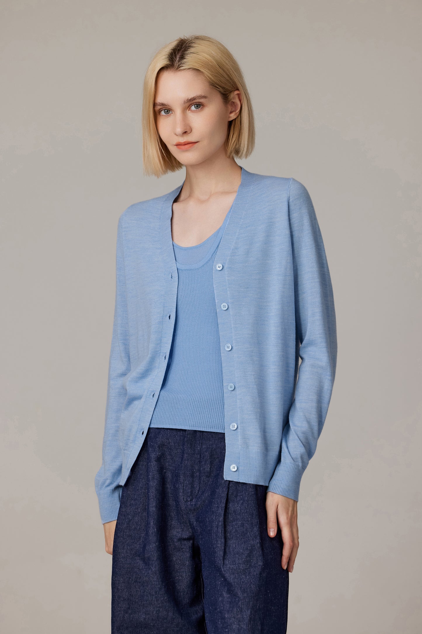 JENNIE LIU Women's 100% Merino Wool Light Weight Cardigan | Ultra Soft Fine Gauge V Neck Sweaters for Women | Machine Washable