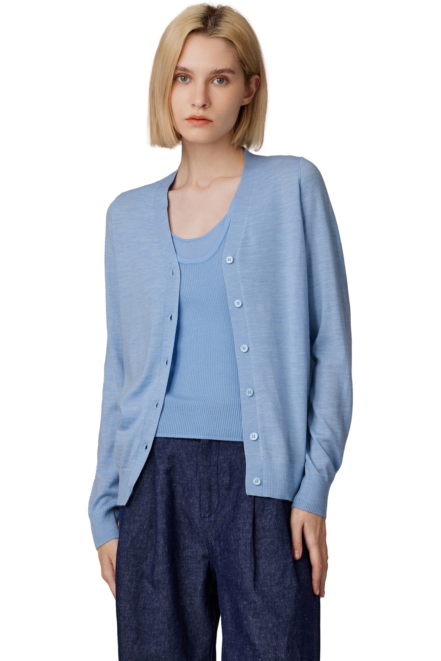 JENNIE LIU Women's 100% Merino Wool Light Weight Cardigan | Ultra Soft Fine Gauge V Neck Sweaters for Women | Machine Washable