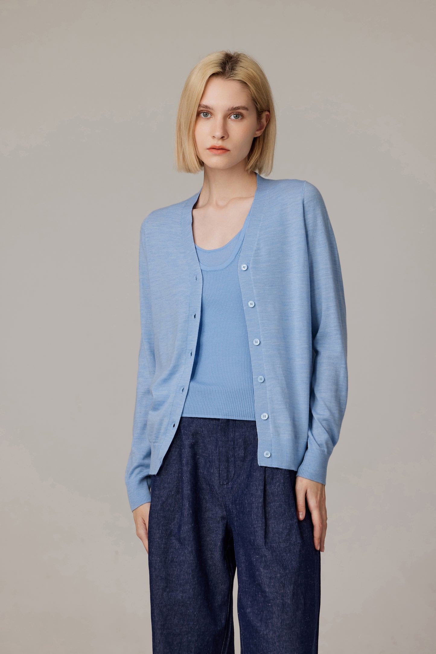 JENNIE LIU Women's 100% Merino Wool Light Weight Cardigan | Ultra Soft Fine Gauge V Neck Sweaters for Women | Machine Washable