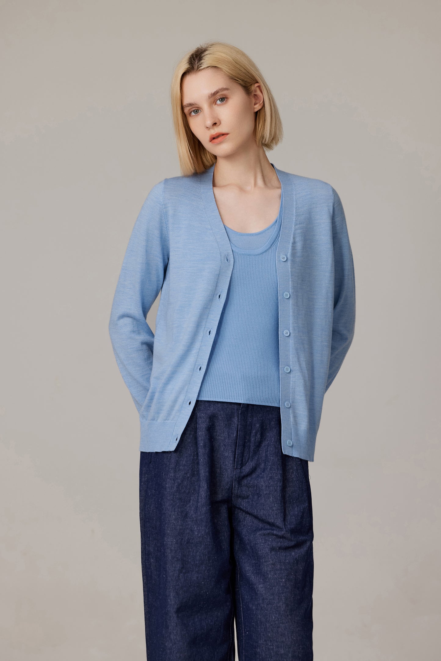 JENNIE LIU Women's 100% Merino Wool Light Weight Cardigan | Ultra Soft Fine Gauge V Neck Sweaters for Women | Machine Washable