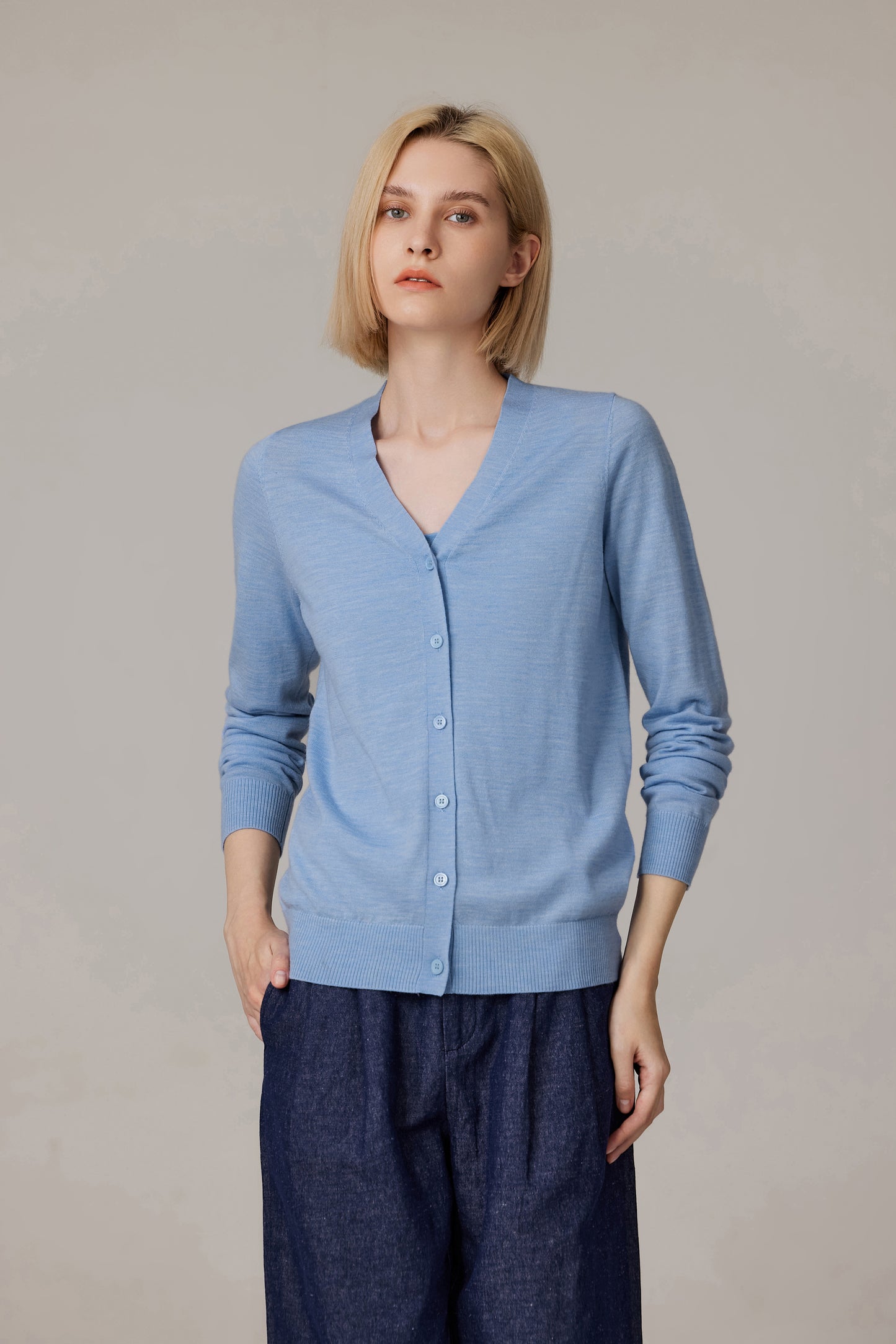 JENNIE LIU Women's 100% Merino Wool Light Weight Cardigan | Ultra Soft Fine Gauge V Neck Sweaters for Women | Machine Washable