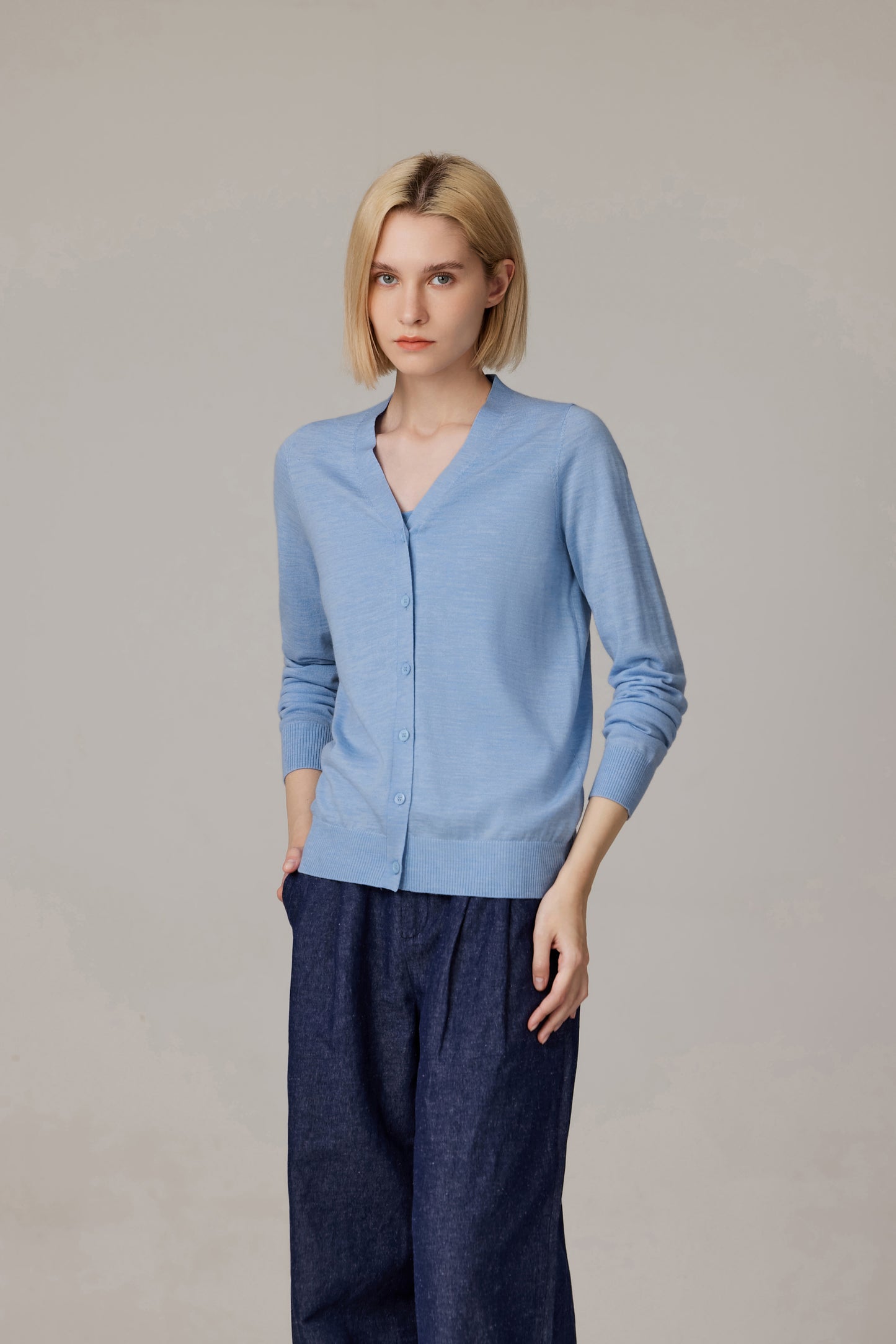 JENNIE LIU Women's 100% Merino Wool Light Weight Cardigan | Ultra Soft Fine Gauge V Neck Sweaters for Women | Machine Washable