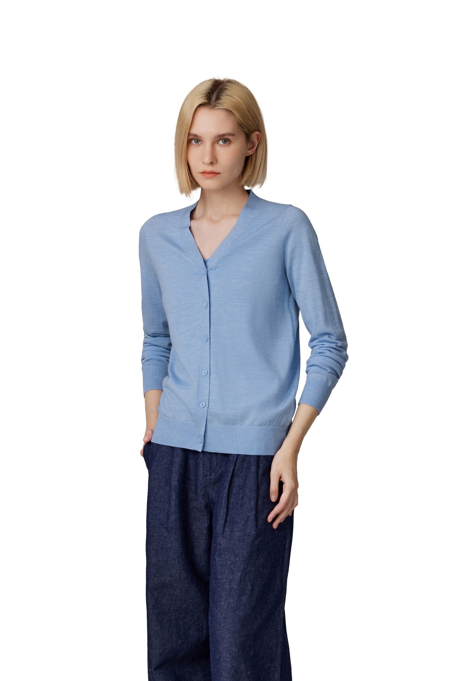 JENNIE LIU Women's 100% Merino Wool Light Weight Cardigan | Ultra Soft Fine Gauge V Neck Sweaters for Women | Machine Washable