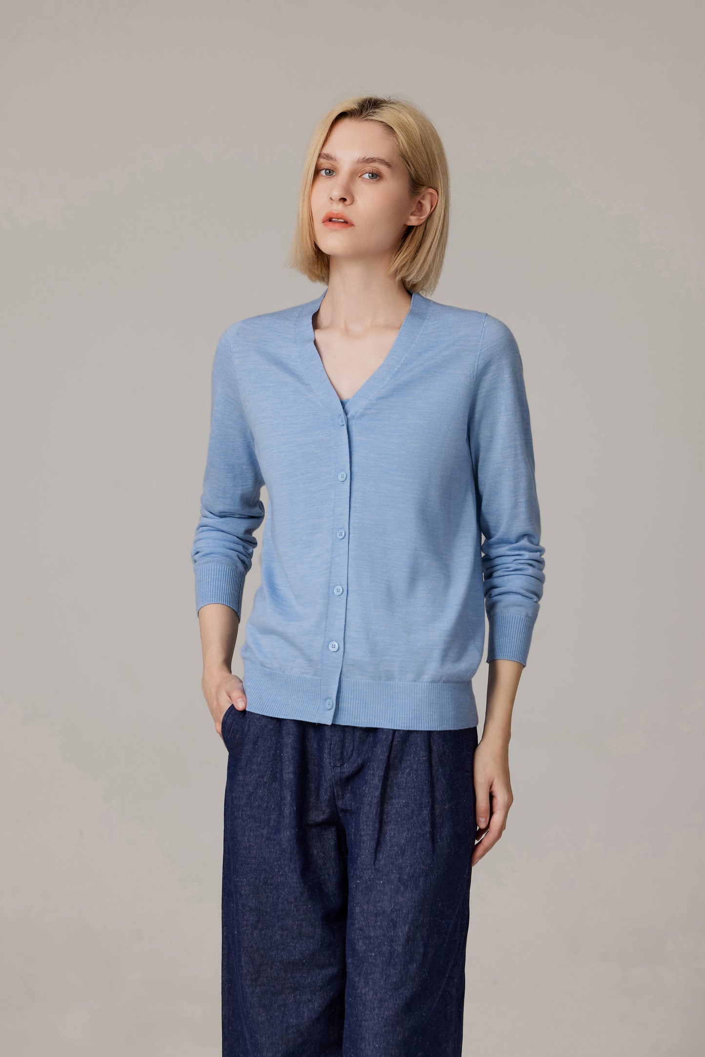 JENNIE LIU Women's 100% Merino Wool Light Weight Cardigan | Ultra Soft Fine Gauge V Neck Sweaters for Women | Machine Washable