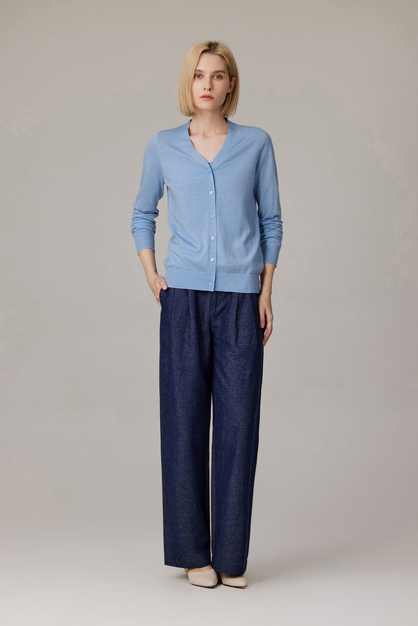 JENNIE LIU Women's 100% Merino Wool Light Weight Cardigan | Ultra Soft Fine Gauge V Neck Sweaters for Women | Machine Washable