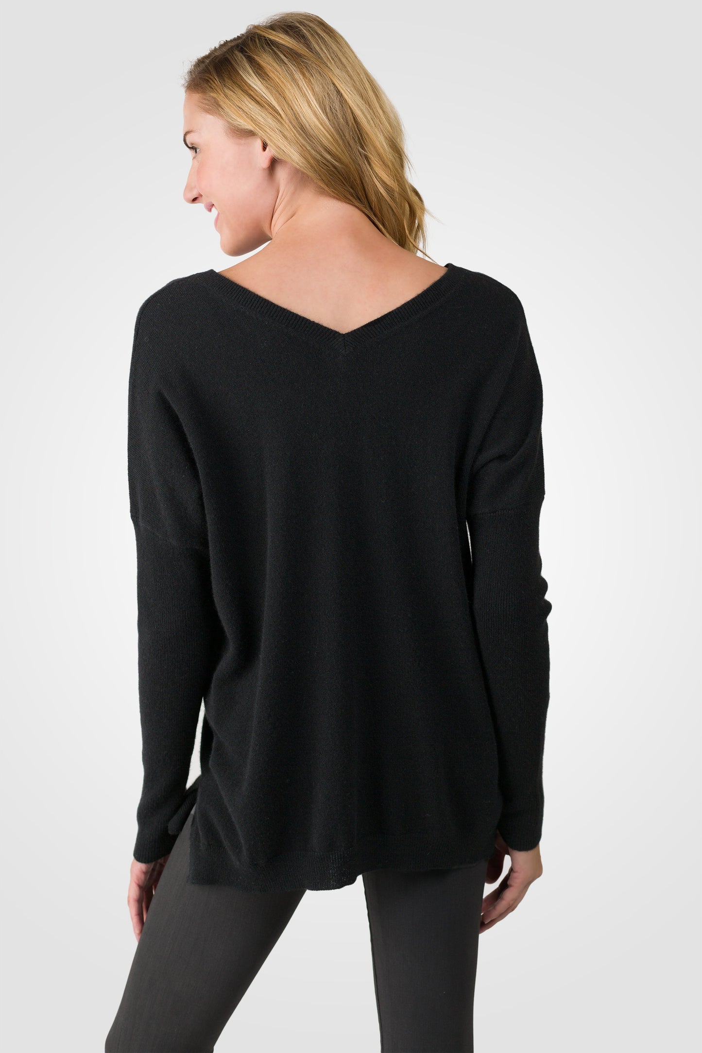 J CASHMERE Women's 100% Cashmere Slouchy Dolman Sleeve Double V Neck Sweater