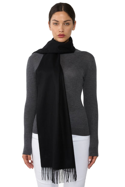 Women's Cashmere Scarf 75 x 12 in Black, front view by JENNIE LIU