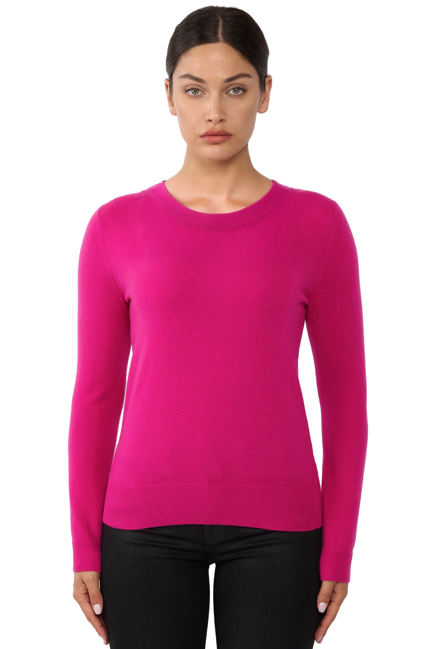 JENNIE LIU Women's 100% Pure Cashmere Long Sleeve Crew Neck Sweater