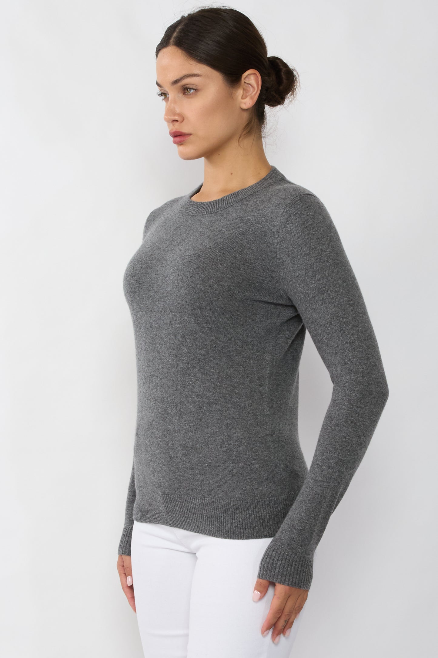 JENNIE LIU Women's 100% Pure Cashmere Long Sleeve Crew Neck Sweater