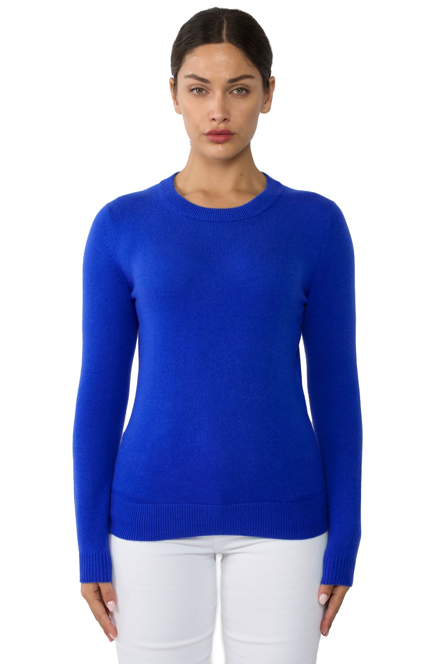 JENNIE LIU Women's 100% Pure Cashmere Long Sleeve Crew Neck Sweater