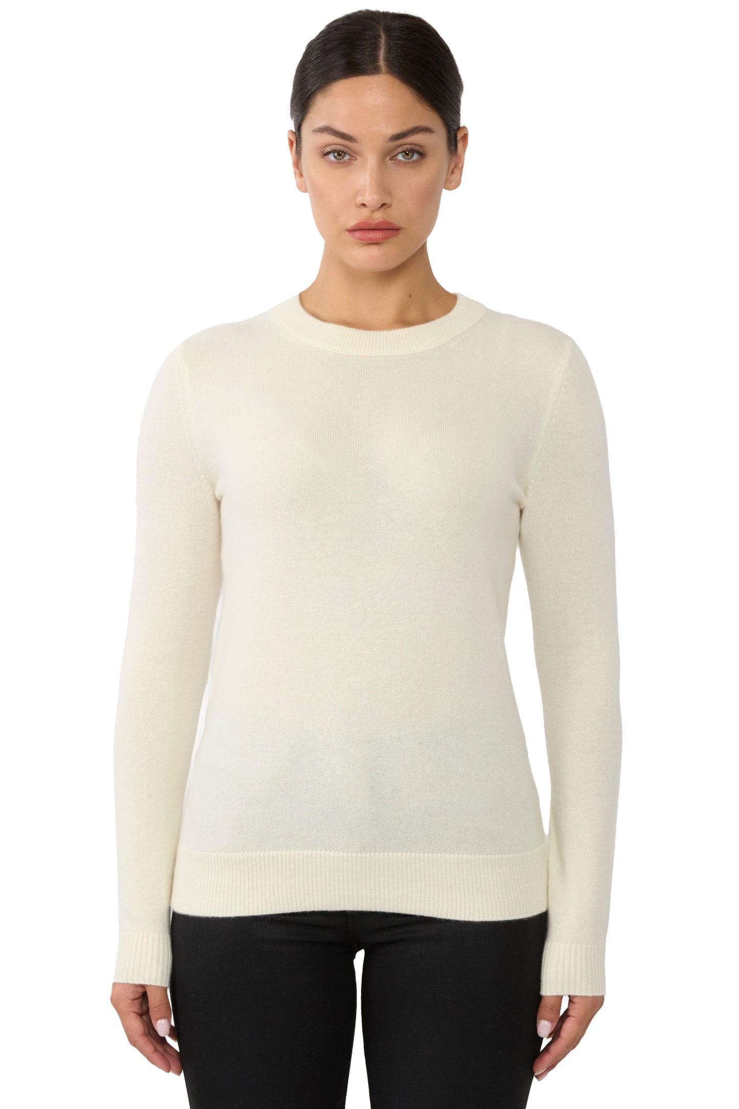 JENNIE LIU Women's 100% Pure Cashmere Long Sleeve Crew Neck Sweater