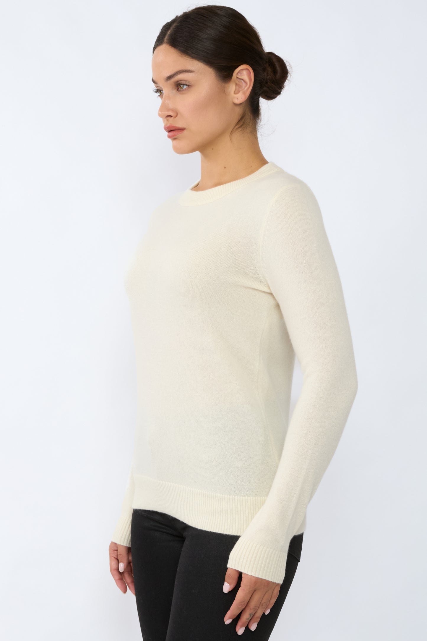 JENNIE LIU Women's 100% Pure Cashmere Long Sleeve Crew Neck Sweater