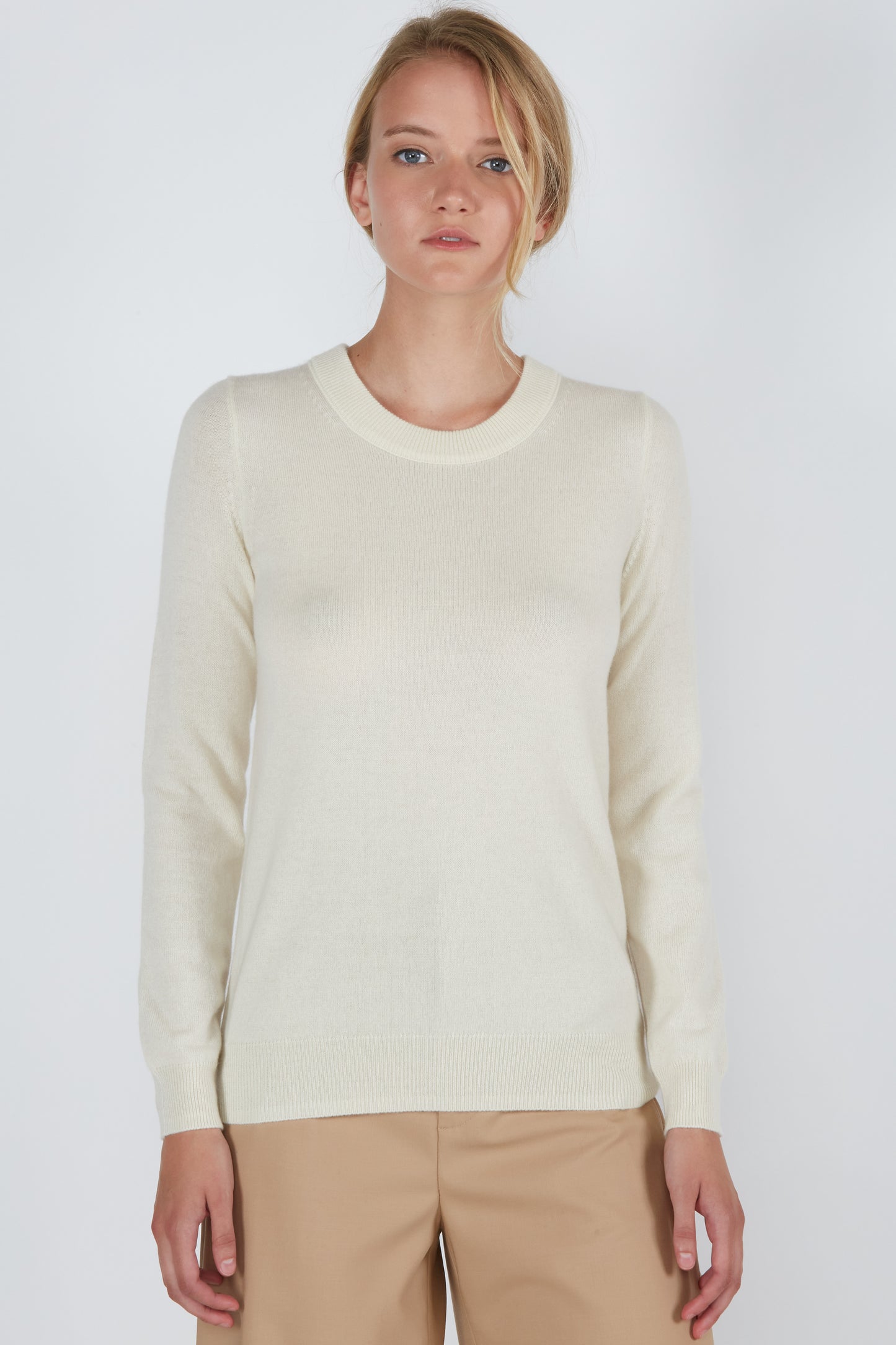 JENNIE LIU Women's 100% Pure Cashmere Long Sleeve Crew Neck Sweater