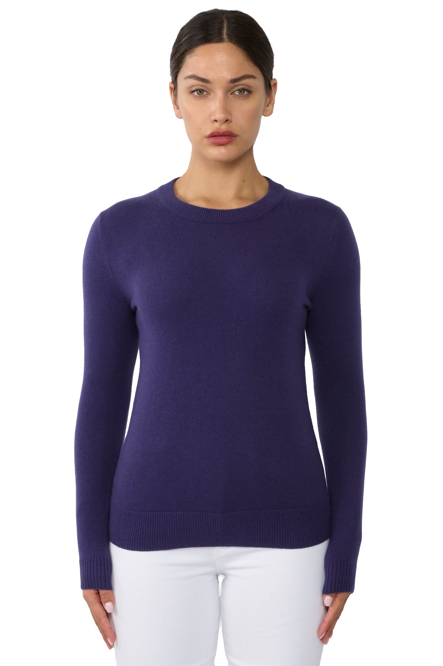 JENNIE LIU Women's 100% Pure Cashmere Long Sleeve Crew Neck Sweater