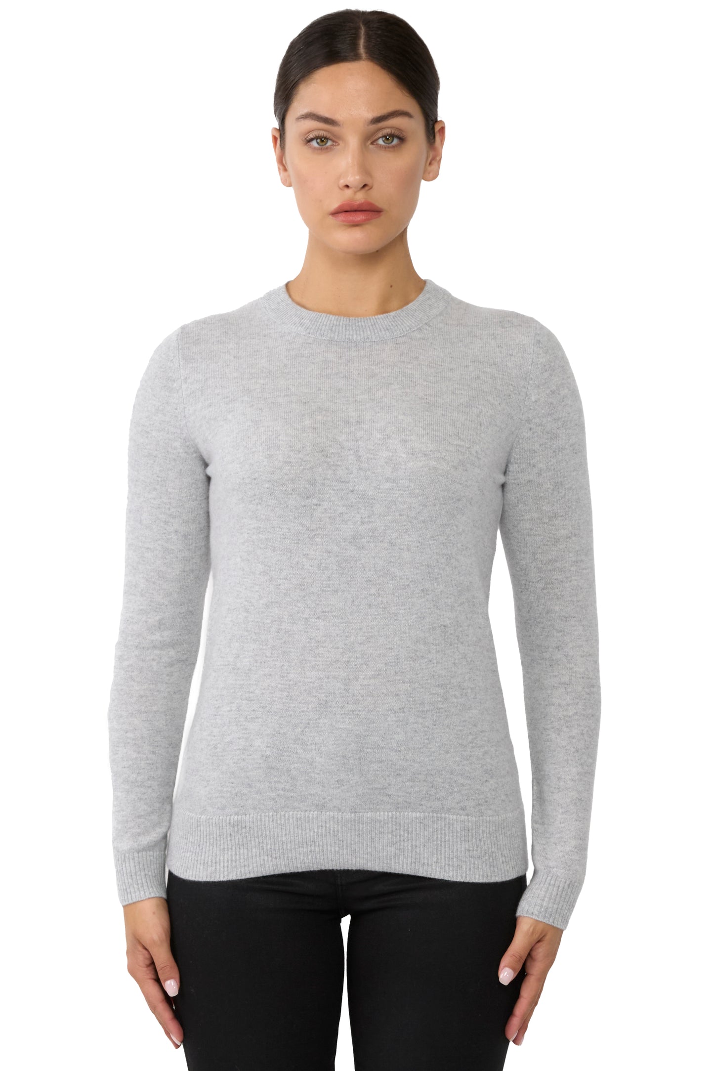 JENNIE LIU Women's 100% Pure Cashmere Long Sleeve Crew Neck Sweater