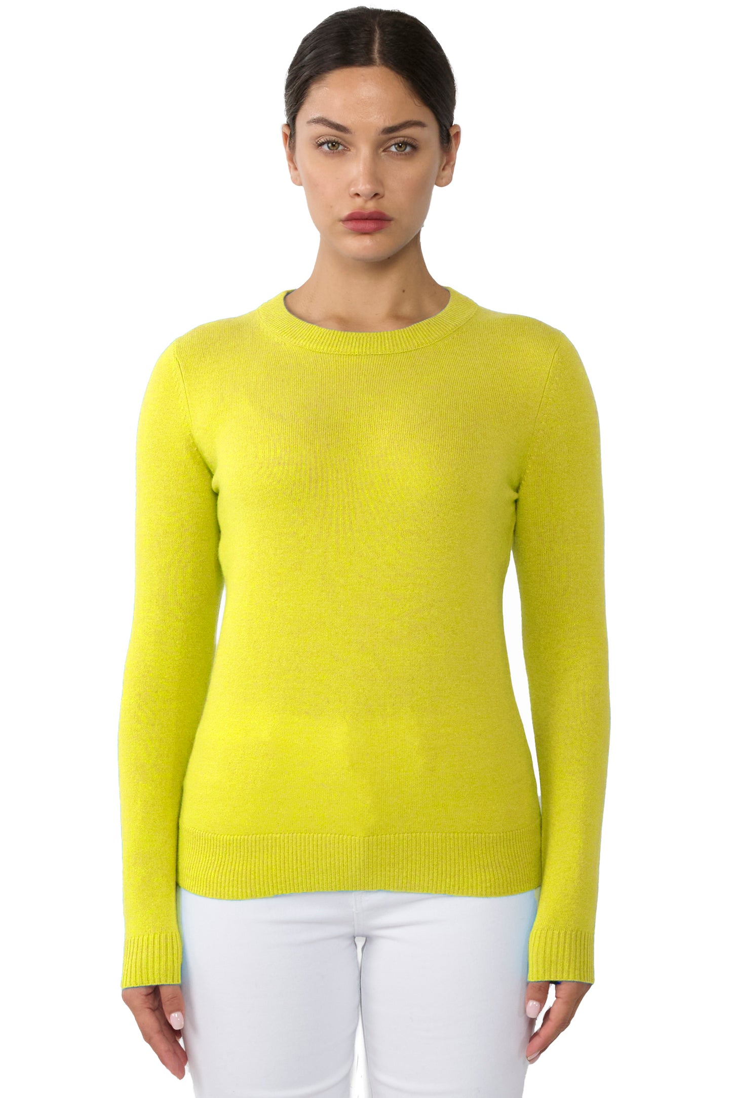 JENNIE LIU Women's 100% Pure Cashmere Long Sleeve Crew Neck Sweater