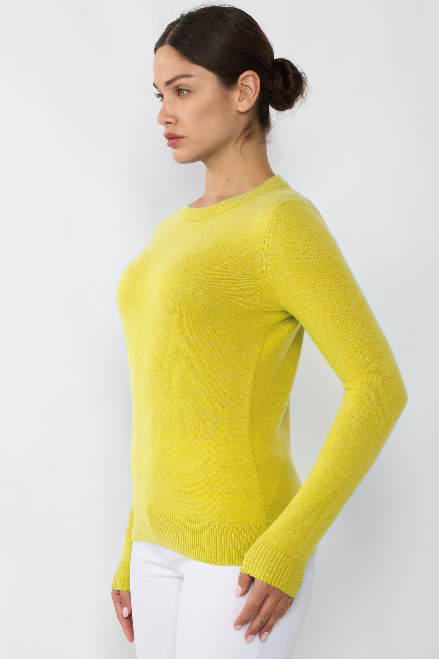 JENNIE LIU Women's 100% Pure Cashmere Long Sleeve Crew Neck Sweater